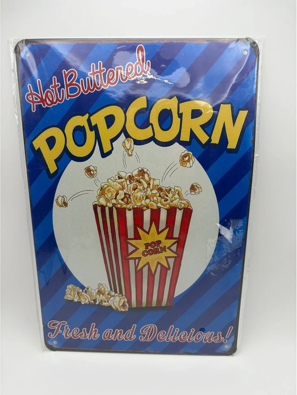 Vintage Hot Buttered Popcorn Metal Sign - Retro Wall Decor, 12x18 Inches